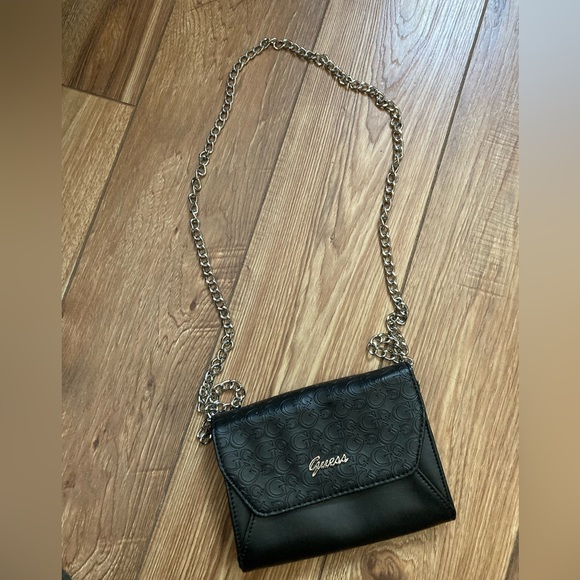 Guess Handbags - NWOT Guess Small Black Embossed Logo with Silver Chain